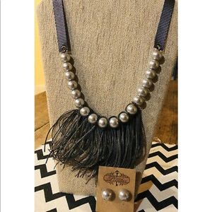 Plunder DECEMBER POSSE Faux Gray Pearls w/ Fringe 29” Necklace Set